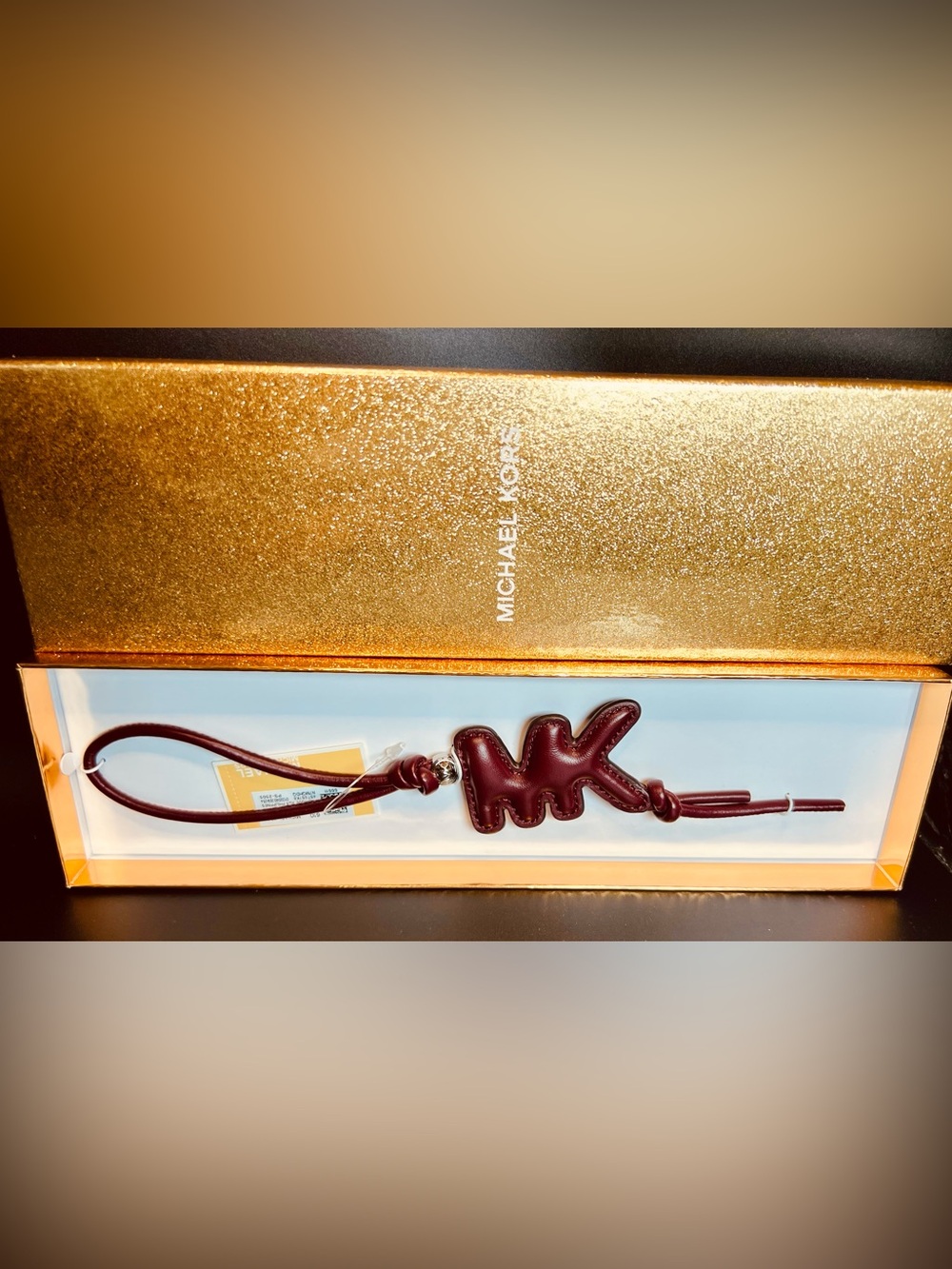 Michael Kors Oxblood Puffy Leather MK Logo Bag Charm Charm Silver Hardware NIB